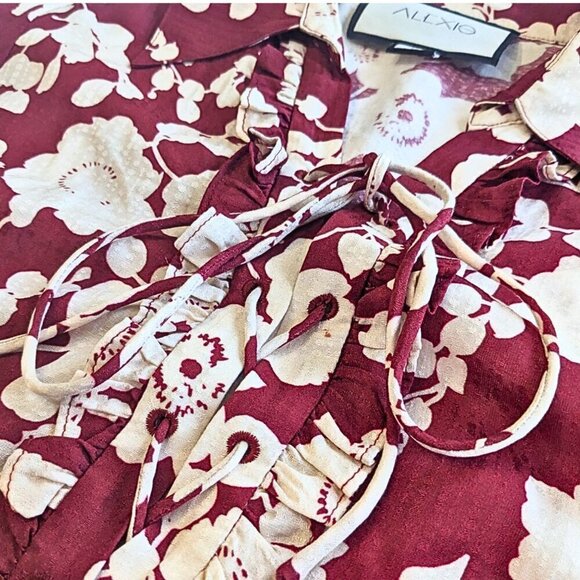 ALEXIS Ambrosia Red Floral-Print Long Sleeve Tie Neck Cottage Midi Dress Size L - Picture 4 of 8